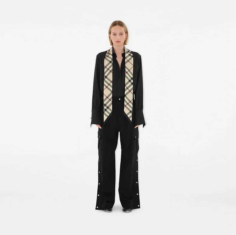 Skinny Check Silk Scarf in Stone | Burberry® Official