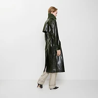 Long Embossed Leather Trench Coat in Moat green - Women | Burberry® Official