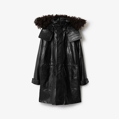 Detachable Fringed Trim Leather Parka in Black - Men | Burberry® Official