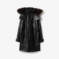 Detachable Fringed Trim Leather Parka in Black - Men | Burberry® Official