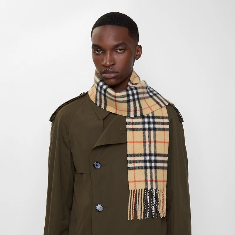 Narrow Check Cashmere Scarf in Sand | Burberry® Official