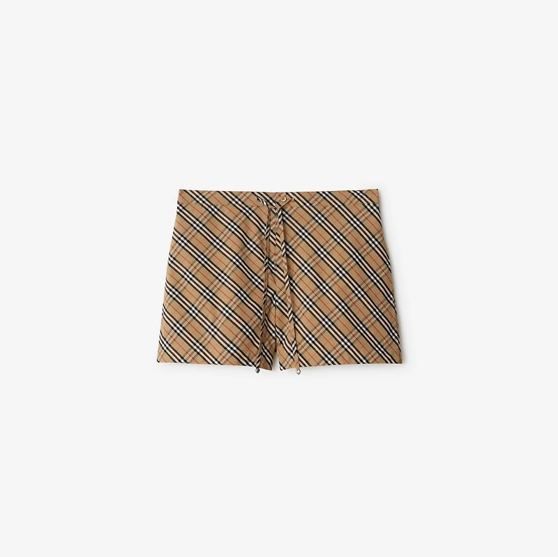 Check Cotton Pyjama Shorts in Sand - Women | Burberry® Official