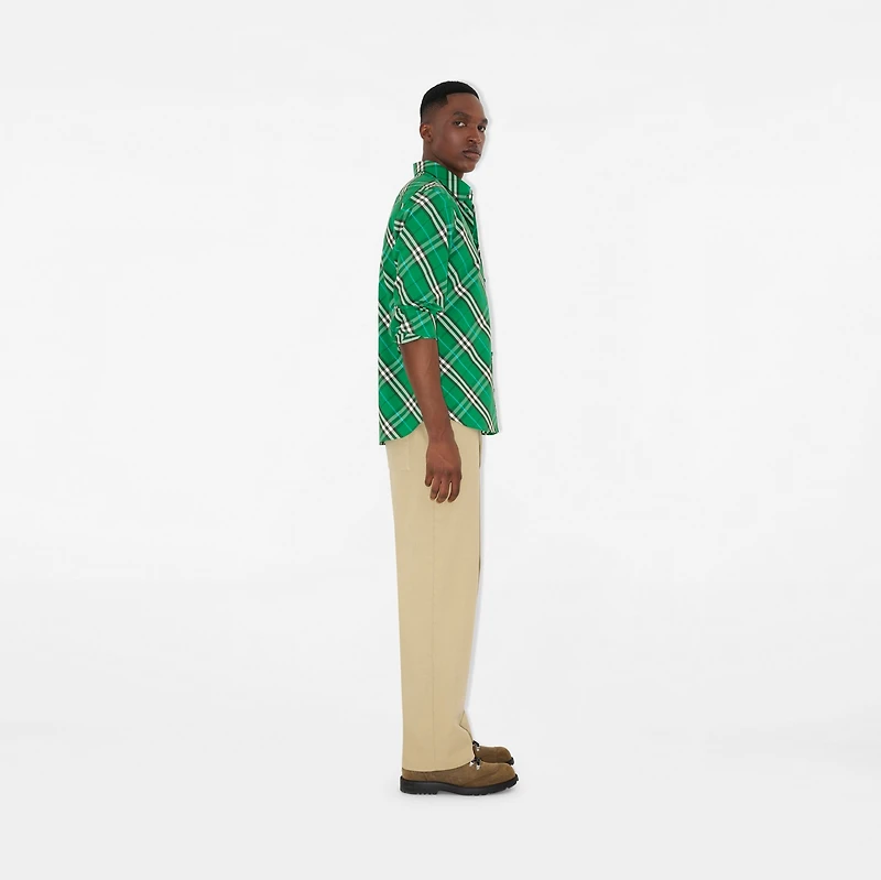 Regular Fit Check Cotton Shirt in Leaf green - Men | Burberry® Official