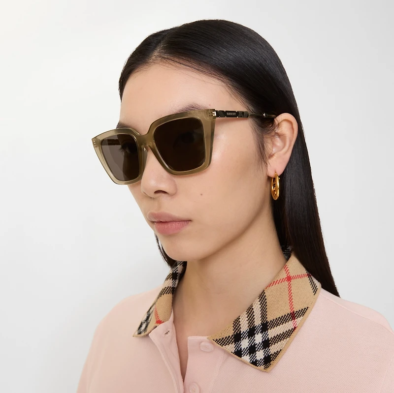 Check Engraved Square Sunglasses​ in Light beige - Women | Burberry® Official
