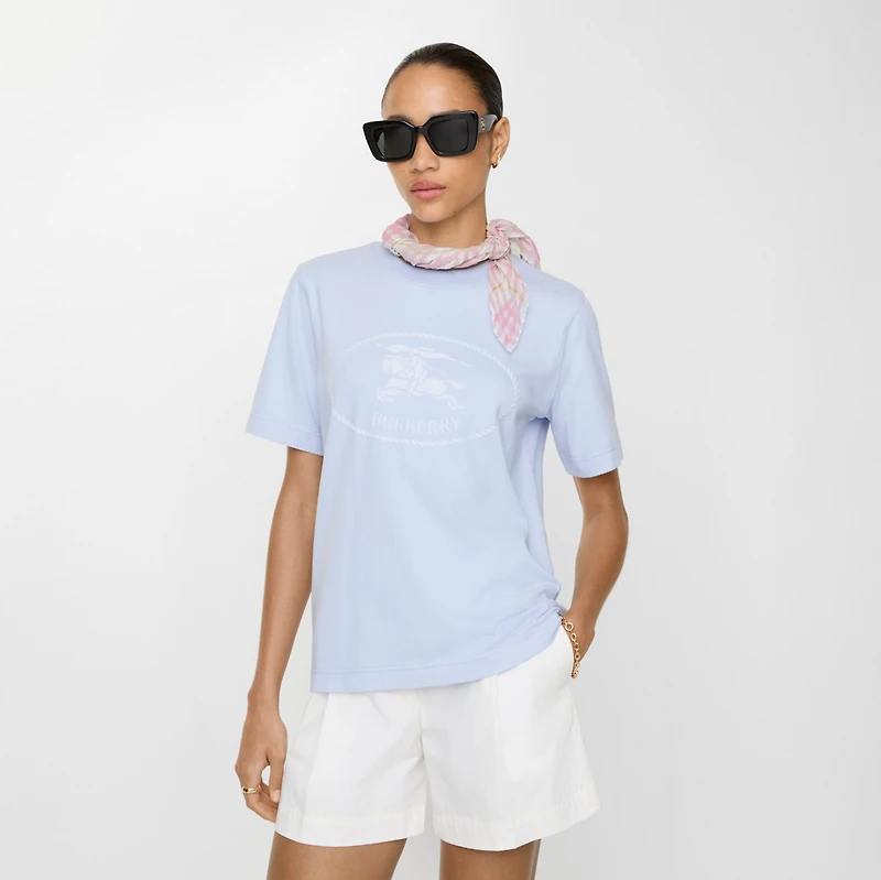 Knight Stamp Cotton T-shirt in Agapanthus blue - Women | Burberry® Official