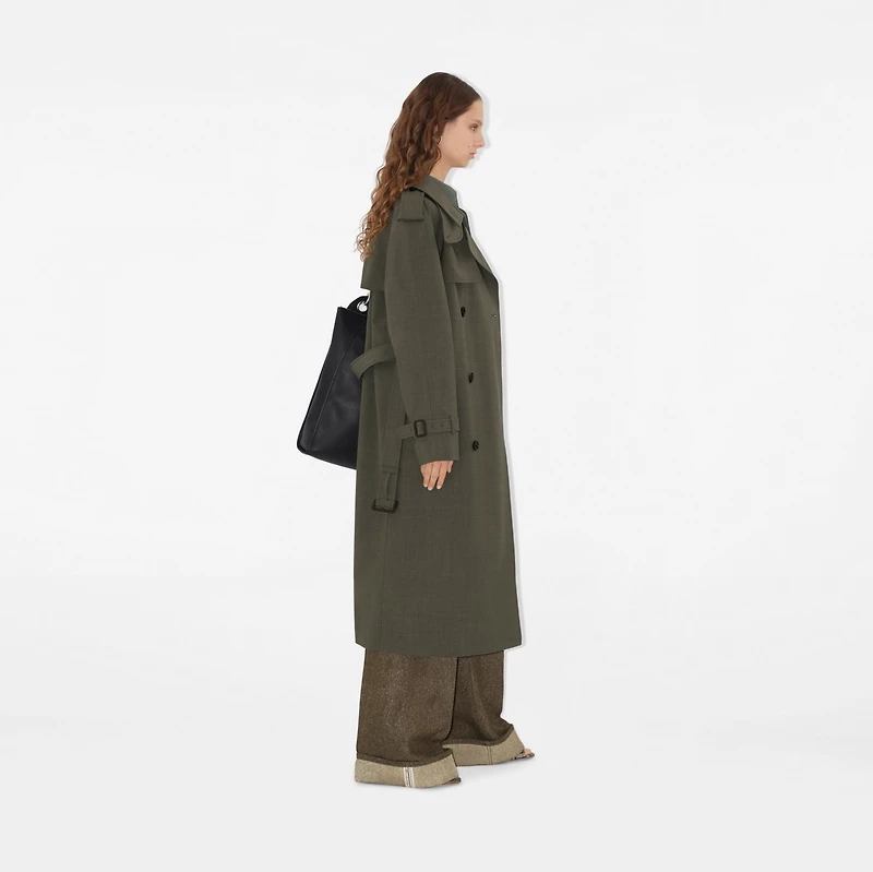 Long Stretch Wool Trench Coat in Moss melange - Women | Burberry® Official
