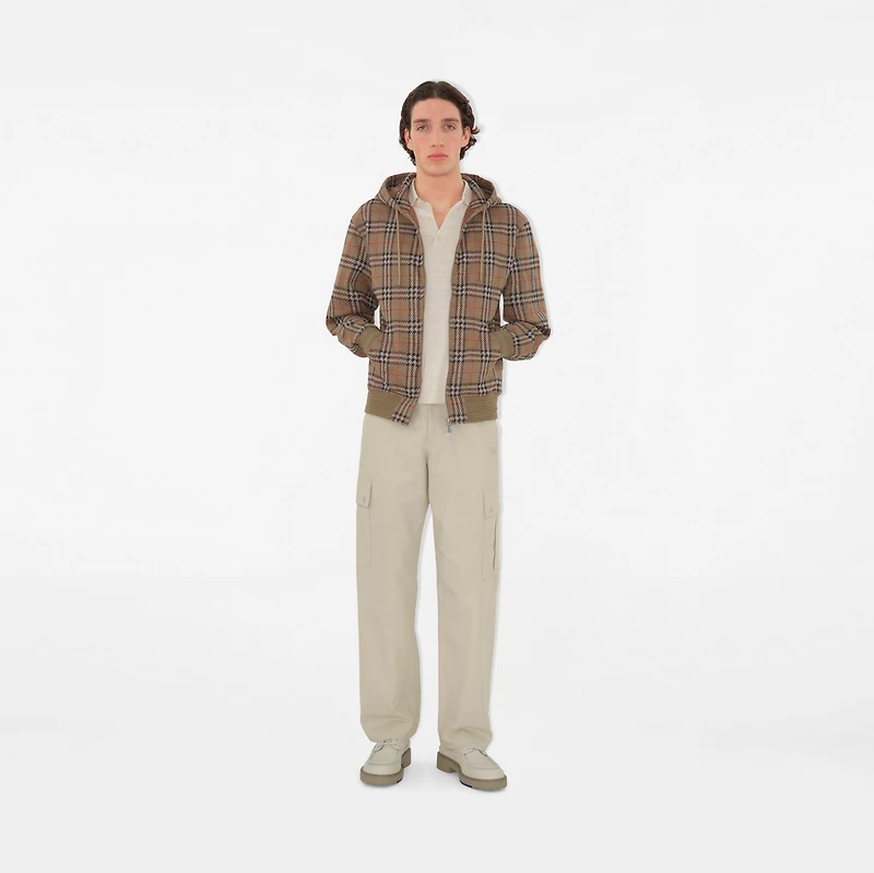Check Cotton Blend Zip Hoodie in Nut - Men | Burberry® Official