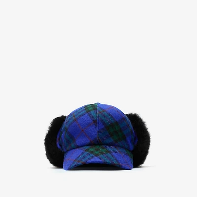 Check Wool Trapper Cap in Knight blue - Men | Burberry® Official
