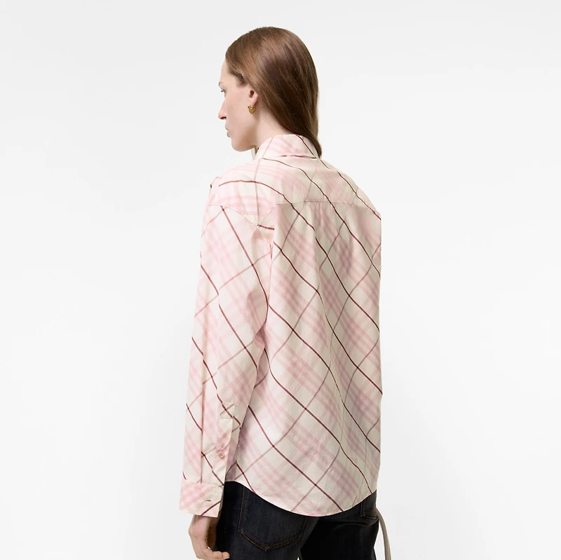 Relaxed Fit Check Cotton Shirt in Flora pink - Women | Burberry® Official