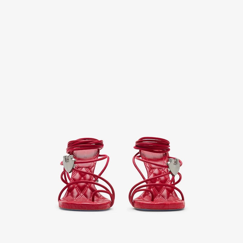 Leather Ivy Shield Heeled Sandals in Scarlet - Women | Burberry® Official