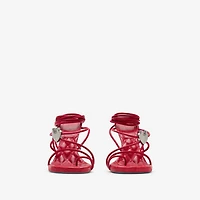 Leather Ivy Shield Heeled Sandals in Scarlet - Women | Burberry® Official