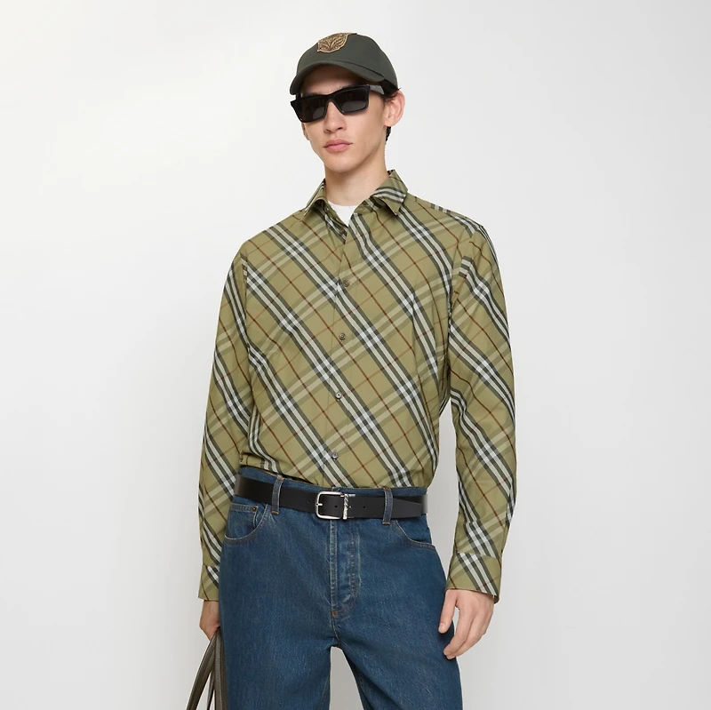 Relaxed Fit Check Cotton Shirt in Glade green - Men | Burberry® Official