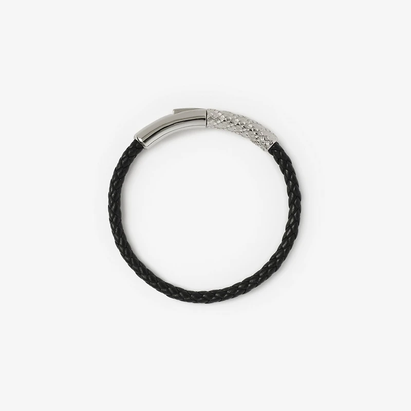 Leather Check Bracelet in Silver/black - Men | Burberry® Official