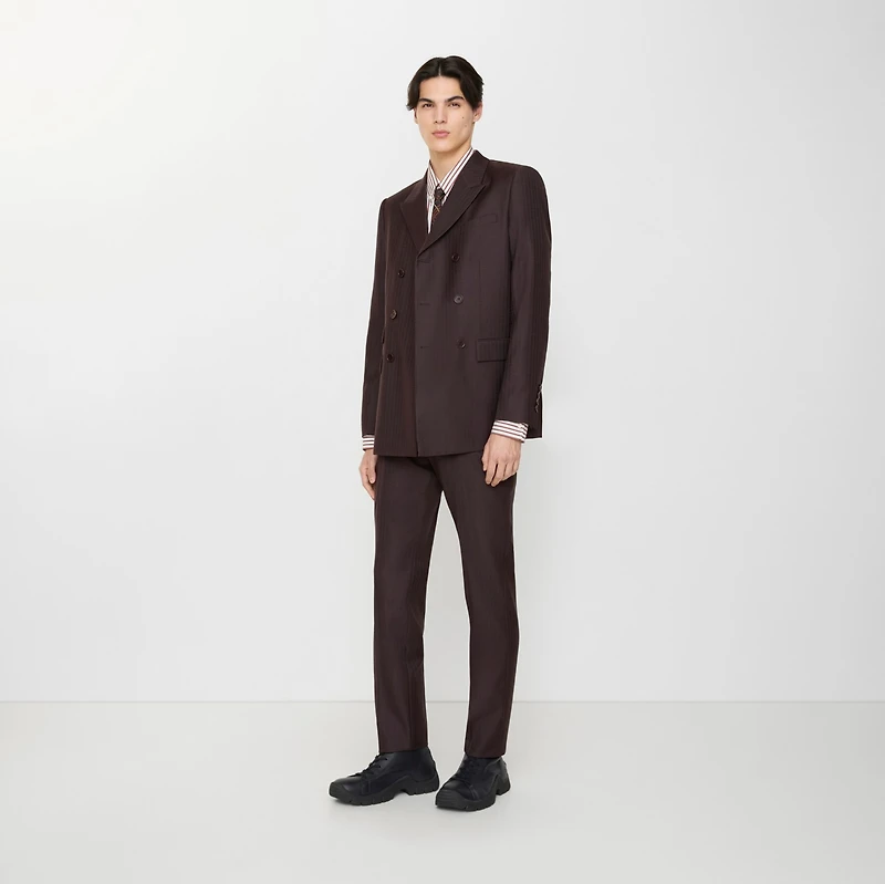Striped Wool Mohair Tailored Trousers in Log brown - Men | Burberry® Official