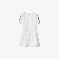 Check Trim Cotton T-shirt Dress in White | Burberry® Official