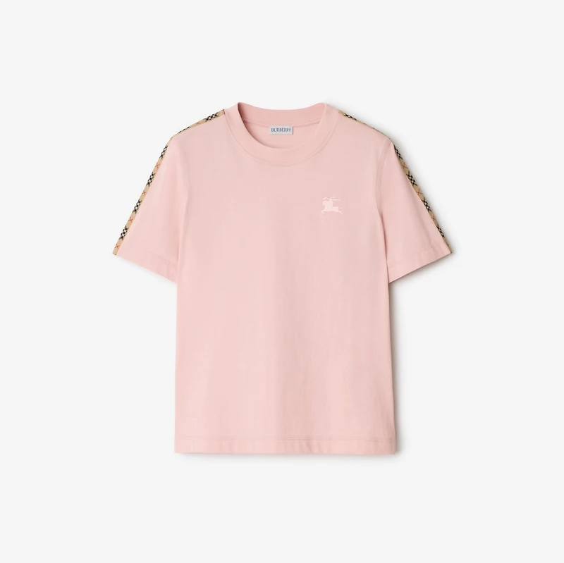 Check Trim Cotton T-shirt in Bouquet - Women | Burberry® Official