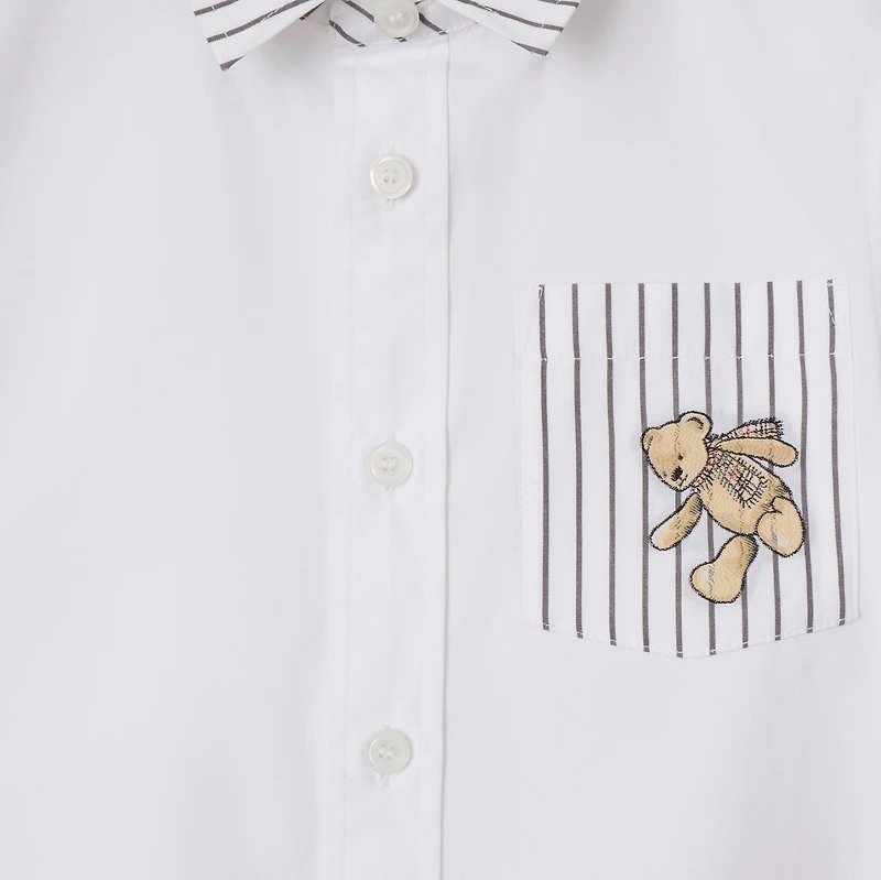 Thomas Bear Striped Cotton Shirt in White | Burberry® Official
