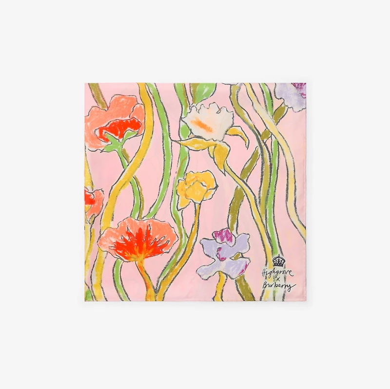 Highgrove Cascading Flowers Silk Scarf in Pink | Burberry® Official