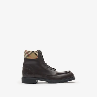 Leather Rogue Combat Boots in Log brown - Men | Burberry® Official