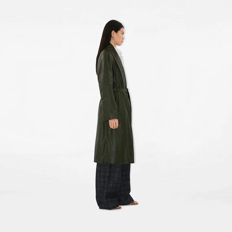 Leather Wrap Coat in Shale - Women | Burberry® Official