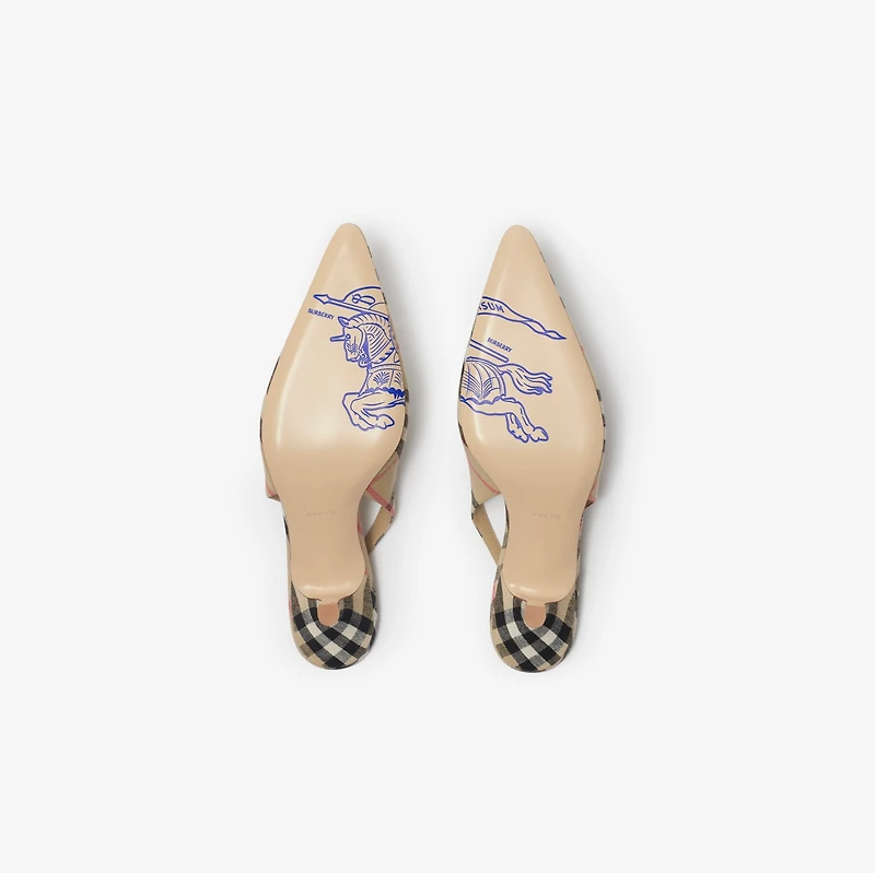Check Dame Slingback Pumps​ in Sand - Women, Linen | Burberry® Official
