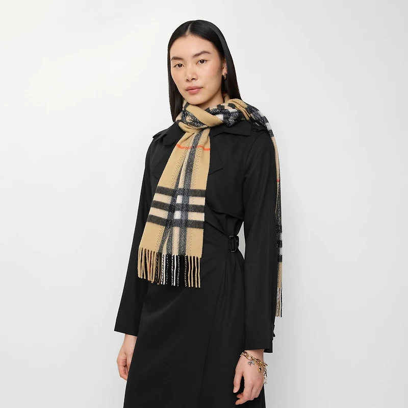 Crystal Check Cashmere Scarf in Sand beige | Burberry® Official