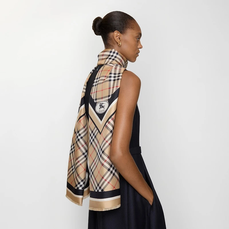 Check Knight Stamp Silk Scarf in Sand beige | Burberry® Official