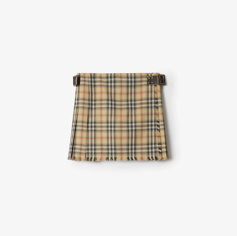 Check Wool Mini Kilt in Sand beige - Women | Burberry® Official