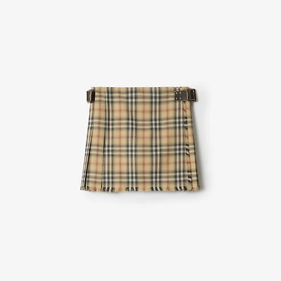 Check Wool Mini Kilt in Sand beige - Women | Burberry® Official