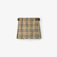Check Wool Mini Kilt in Sand beige - Women | Burberry® Official