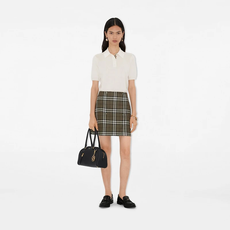 Check Bonded Wool Trench Mini Skirt in Shrub/yew - Women, Technical | Burberry® Official