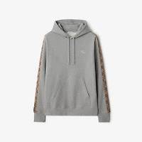 Check Trim Cotton Hoodie in Pale grey melange - Men | Burberry® Official