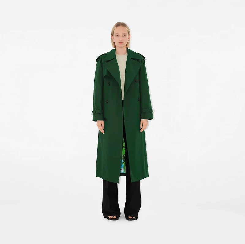 Long Highgrove Castleford Trench Coat in Ivy - Women, Cotton Gabardine | Burberry® Official