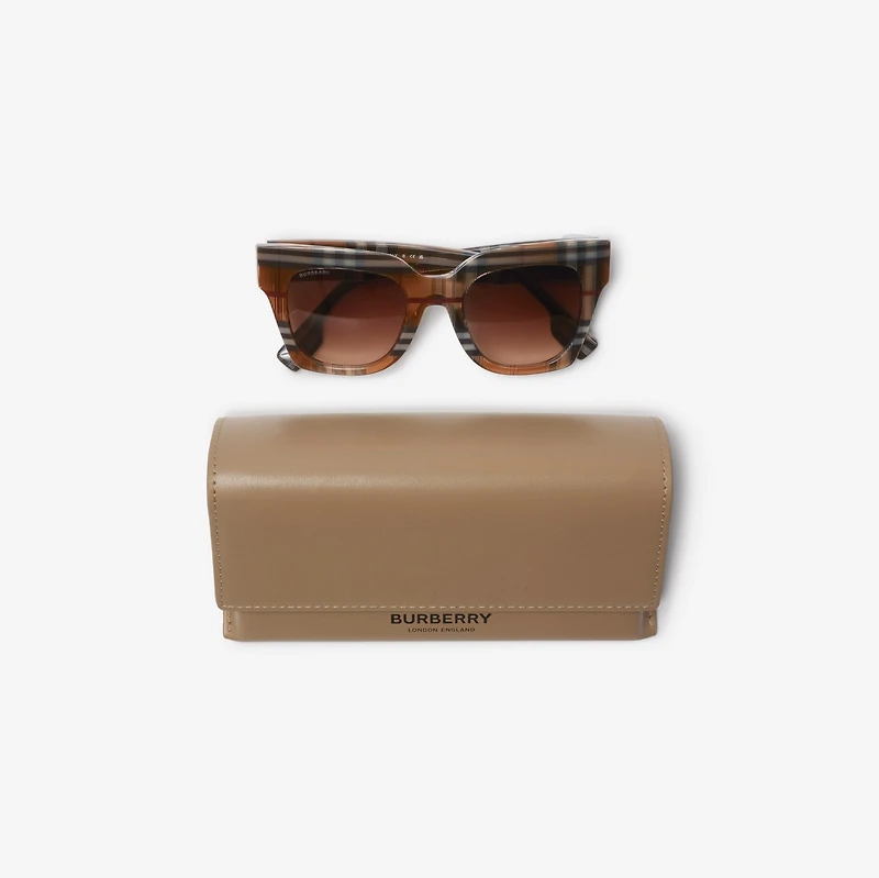 Check Square Sunglasses in Birch brown - Women | Burberry® Official