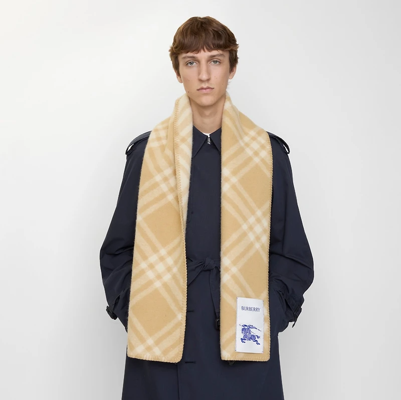 Check Wool Scarf in Sand | Burberry® Official