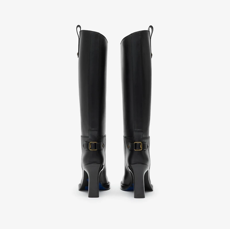 Leather Cavalier Heel Boots in Black - Women | Burberry® Official