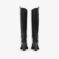 Leather Cavalier Heel Boots in Black - Women | Burberry® Official
