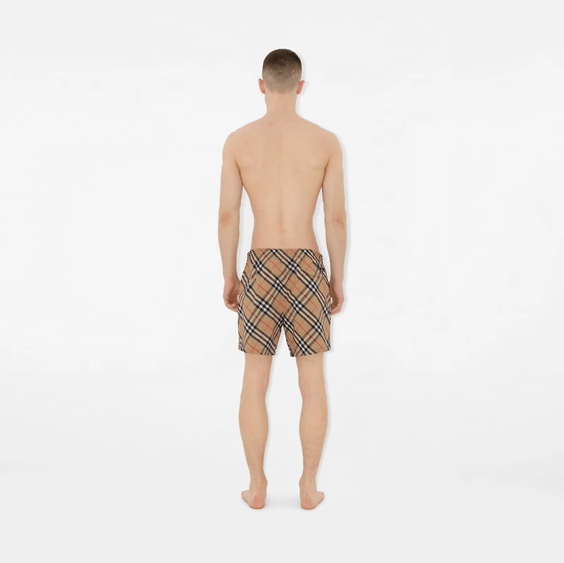 Check Swim Shorts in Sand - Men, Nylon | Burberry® Official