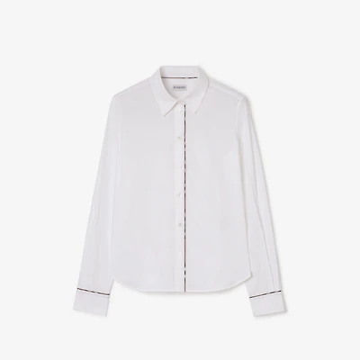 Check Trim Cotton Shirt in White - Women | Burberry® Official