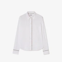 Check Trim Cotton Shirt in White - Women | Burberry® Official