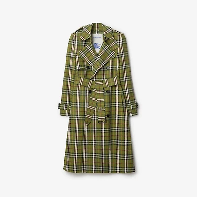 Long Check Stretch Linen Trench Coat in Caper - Women | Burberry® Official