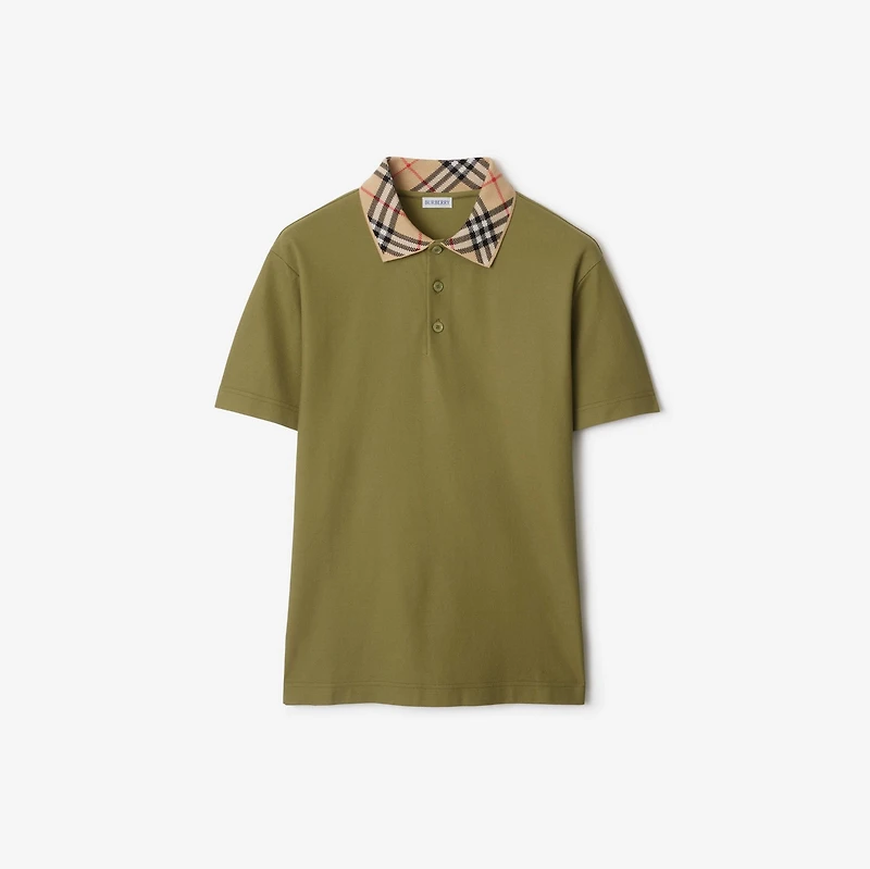 Check Collar Cotton Polo Shirt in Estate green - Men | Burberry® Official
