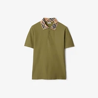Check Collar Cotton Polo Shirt in Estate green - Men | Burberry® Official