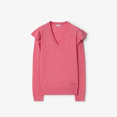 Ruffled Wool Sweater in Raspberry melange - Women | Burberry® Official