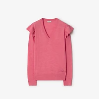 Ruffled Wool Sweater in Raspberry melange - Women | Burberry® Official