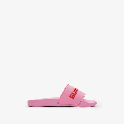 Logo Detail Slides in Bubblegum pink - Women | Burberry® Official