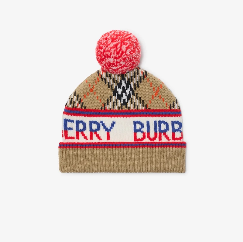Check Wool Blend Beanie in Sand beige - Children | Burberry® Official