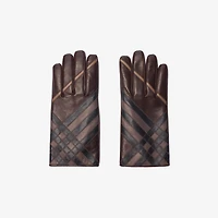 Check Intarsia Leather Gloves in Truffle brown - Men | Burberry® Official