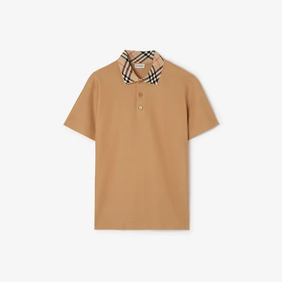 Check Collar Cotton Polo Shirt in Beige - Men | Burberry® Official
