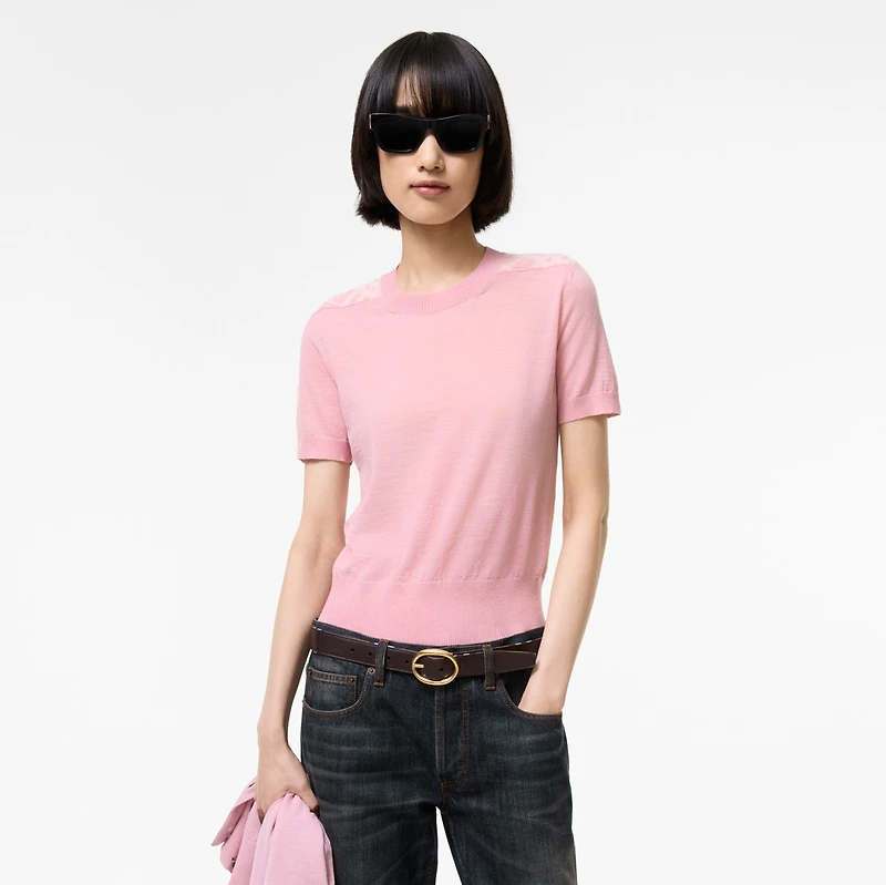 Check Panel Wool Silk Top in Begonia pink - Women | Burberry® Official